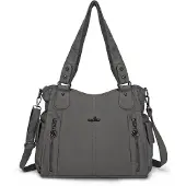 Merkloos Damen Handtasche, Umhängetasche aus gewaschenem, veganem Leder, wasserdicht, grau