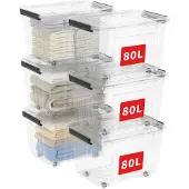OEM Aufbewahrungsboxen 80 l, 6 Stück, PP, transparent, mit Rollen und Deckeln