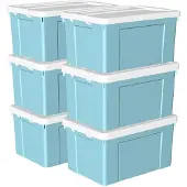 OEM Aufbewahrungsboxen 90L, 6er Set, mit Deckeln, Rollen, stapelbar, Blau