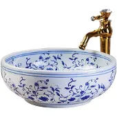 Dripio Keramik-Waschtisch, blau-weiß, handbemalt, Ø 41 cm