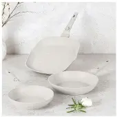 Berlinger Haus Bratpfannenset Matt Creme 3-Teilig - Bratpfanne ø 20 & 24 cm, Grillpfanne 28 cm - Geeignet für alle Wärmequellen