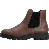 Rieker Leder Stiefeletten mit Reißverschluss, Gummizügen und flachem Absatz, runde Spitze