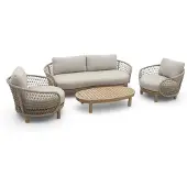 4 Jahreszeiten Gartenmöbel Lounge-Set Maka | 4-teilig | Sand | Akazienholz