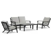 4 Jahreszeiten Gartenmöbel Sessel-Sofa Lounge-Set Bezano | 2-Sitzer | Mattschwarz / Creme | Aluminium