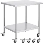 OEM Edelstahl-Werktafel 45,7x76,2x95,5 cm, 4 Rollen, 3-fach höhenverstellbar