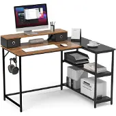 OEM L-förmiger Eck-Schreibtisch 120 cm, Spanplatte/Metall, braun/schwarz