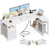 OEM L-Schreibtisch 160x80 cm mit Schubladen & Steckdosen, Weiß