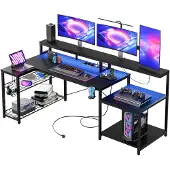 OEM Gaming-Schreibtisch L-Form 181 cm, LED, 3 Steckdosen + 2 USB