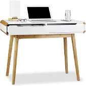 OEM Schreibtisch mit 2 Schubladen, Bambus, weiß, 73x100x45 cm