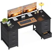 OEM Schreibtisch mit 8 Stoffschubladen, 140x48 cm, Schwarz