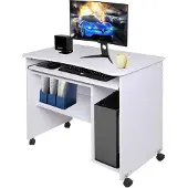 Dripio Computertisch mit Tastaturauszug, Regal & Rollen, Weiß