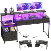 OEM Computerbureau mit 4 Schubladen, LED, Steckdosen, schwarz