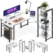 Dripio Eckschreibtisch L-Form mit Bücherregal, Monitorständer, Weiß, 140x137x139,5 cm