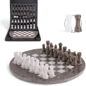 OEM Marmor Schachspiel 30,5 cm, handgefertigt, 32 Figuren + 2 Damen