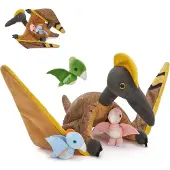 OEM Pterosaurus Kuscheltier-Set, 95 cm Mutter mit 3 Babys, Plüsch