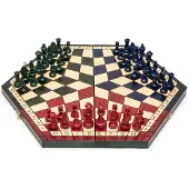 OEM 3-Spieler-Schachset aus Holz, sechseckiges Klappbrett, 3 Armeen