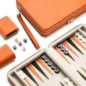 OEM Backgammon-Set, klassisches Brettspiel, zusammenklappbar, orange, Reisegröße