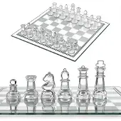 OEM Kristallglas-Schachspiel 35x35 cm, transparent & matt, Reiseschach