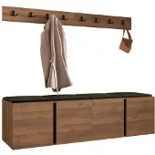 Mirjan 24 Garderoben-Set Orion VII, Garderobe mit Sitzbank mit 4 x Wandpanel 42x42 (Farbe: Nuss Warmia, Polo 877)