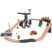 Tooky Toy : Holz-Autobahn-Set - Baustelle, 35-teilig