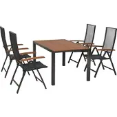 Merxx Garten-Essgruppe "Thasos", braun (garphit, graphit, graphit), B:59,7cm H:114cm T:64,5cm, Aluminium, Sitzmöbel-Sets, Garten-Essgruppe, inkl. 4 Klappsessel, 1 Tisch