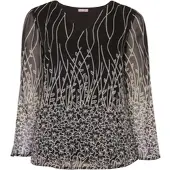 Sheego Longbluse BY JOE BROWNS "Tunika Tunika aus Chiffon, mit Untershirt", Damen, Gr. 56, schwarz-weiß (schwarz bedruckt), Chiffon, Web, , Elegant, V-Ausschnitt, Blusen Longbluse