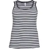 Sheego Shirttop "Tanktop Tanktop mit Ringeln und Spitzenkante.", Damen, Gr. 46, schwarz-weiß (schwarz, weiß), Sportlich, Rundhals, Tops Shirttop