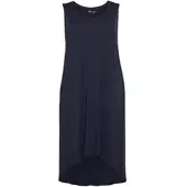 Sheego Strandkleid "Strandkleid Strandkleid mit Vokuhila-Saum", Damen, Gr. 42, N-Gr, blau (marine), Sportlich, Rundhals, Kleider Strandkleid, mit Taschen, im Vokuhilaschnitt