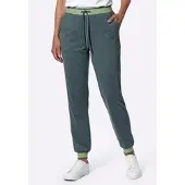 Sieh an! Schlupfhose SIEH AN "Freizeithose Freizeithose mit geripptem Dehnbund", Damen, Gr. 48, N-Gr, grün (petrol, meliert), Interlock, , Sportlich, Hosen Schlupfhose