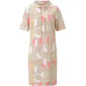 Sieh an! Shirtkleid SIEH AN "Jersey-Kleid Shirtkleid mit Buchstaben-Druck", Damen, Gr. 54, N-Gr, beige (sand, flamingo, bedruckt), Modisch, Kleider Shirtkleid