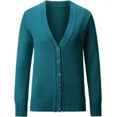 Witt Strickjacke "Strickjacke Strickjacke mit farblich abgestimmten Knöpfen", Damen, Gr. 46, grün (petrol), Sportlich, gerade, V-Ausschnitt, Strickjacken Strickjacke