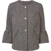 HEINE Blusenblazer "Blazer Bouclé-Blazer mit Volant-Ärmeln", Damen, Gr. 34, schwarz-weiß (marine, ecru, gemustert), Bouclé, , Elegant, Rundhals, Blazer Blusenblazer