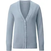 Casual Looks Strickjacke WITT "Strickjacke Strickjacke mit farblich abgestimmten Knöpfen", Damen, Gr. 40, blau (eisblau), Sportlich, gerade, V-Ausschnitt, Strickjacken Strickjacke