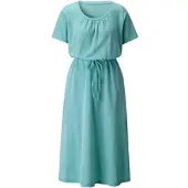 Witt Sommerkleid "Jersey-Kleid Sommerkleid mit gekräuselte Ausschnitt", Damen, Gr. 38, N-Gr, blau (ozean), Basic, Rundhals, Kleider Sommerkleid