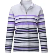 Witt Weiden T-Shirt WITT "Stehkragen-Shirt Poloshirt mit platziertem Ringelmuster", Damen, Gr. 54, lila (hellgrau, lavendel, geringelt), Sportlich, Shirts T-Shirt