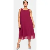 Sheego Cocktailkleid "Kleid Chiffonkleid in A-Linie, ärmellos", Damen, Gr. 58, N-Gr, himbeere, Elegant, Rundhals, Kleider Cocktailkleid, in figurumspielender Passform