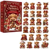 Generisch Adventskalender 2026 Weihnachtsdeko Highland Cow Advent Calendar Kinder f-Rot Einheitsgröße