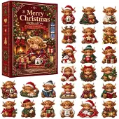 Generisch Adventskalender 2026 Weihnachtsdeko Highland Cow Advent Calendar Kinder b-Rot Einheitsgröße