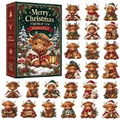 Generisch Adventskalender 2026 Weihnachtsdeko Highland Cow Advent Calendar Kinder h-Rot Einheitsgröße