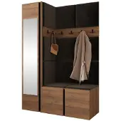 Mirjan 24 Garderoben-Set Orion X, Garderobe mit Sitzbank mit 11 x Wandpanel 42x42 (Farbe: Nuss Warmia, Polo 877)