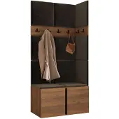 Mirjan 24 Garderoben-Set Orion I, Garderobe mit Sitzbank mit 11 x Wandpanel 42x42 (Farbe: Nuss Warmia, Polo 877)