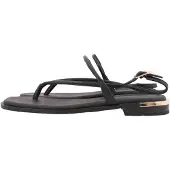 Tommy Hilfiger Leather TH Monogram Gold-Tone Heel Sandals, Sandalen, Weiblich, Erwachsener, Schwarz, Schnallenverschluss, Leder