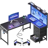 OEM L-förmiger Gaming-Schreibtisch, 130x100 cm, Kohlefaser Schwarz, 4 Schubladen