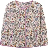 Sheego Kurzblazer "Steppblazer Steppjacke mit Allover-Blumenmuster", Damen, Gr. 54, bunt (champagner, tiefblau, gemustert), Satin, , Modisch, Rundhals, Blazer Kurzblazer