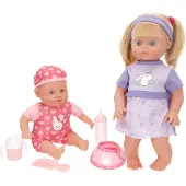 Colorbaby 's 39178 Puppen-Set, 41 cm und Baby 32 cm, mit Zubehör, inkl. Flasche, Becher, Babi und Kamm, symbolisches Spiel für Mädchen und Jungen ab 2 Jahren, entwickelt Fähigkeiten und