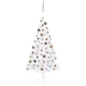 Syfax Künstlicher Halb-Weihnachtsbaum Beleuchtung Kugeln Weiß 120 cm