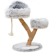 Dripio Kratzbaum mit Liegeplatte, 49x83x49 cm, Plüsch/Jute/Holz, hellgrau