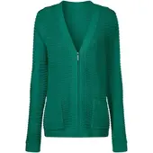 Sieh an! Cardigan SIEH AN "Cardigan Cardigan mit Reißverschluss", Damen, Gr. 52, grün (smaragd), Sportlich, V-Ausschnitt, Strickjacken Cardigan