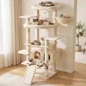 Dripio Kratzbaum XXL 202 cm, beige, mit Haus & Hängematte