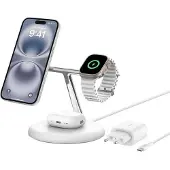 Belkin BoostCharge Pro Kabellose magnetische 3-in-1-Ladestation mit Qi2 (15 W), Weiß